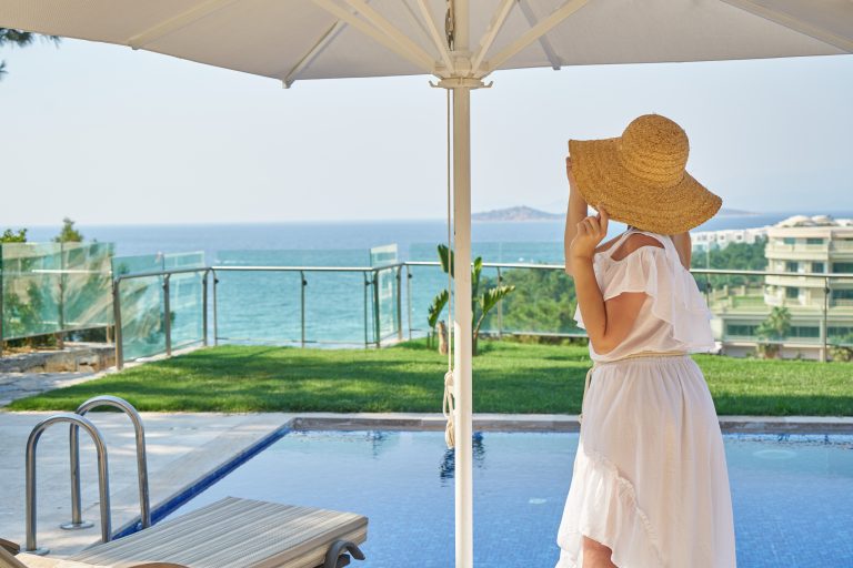 woman on vacation in hotel