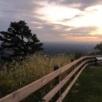 sunset with fence and trees in the foreground