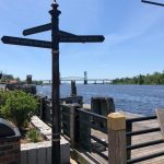 post sign in front of river