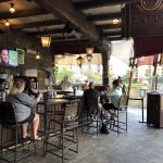 Bar with tables in front and people eating