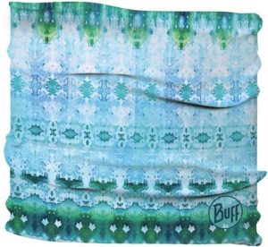 blue and green buff with an intricate design