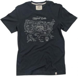 Black outdoorsy T-shirt with a map of the US National Parks