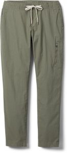 Forest green Vuori Ripstop pants with a white drawstring