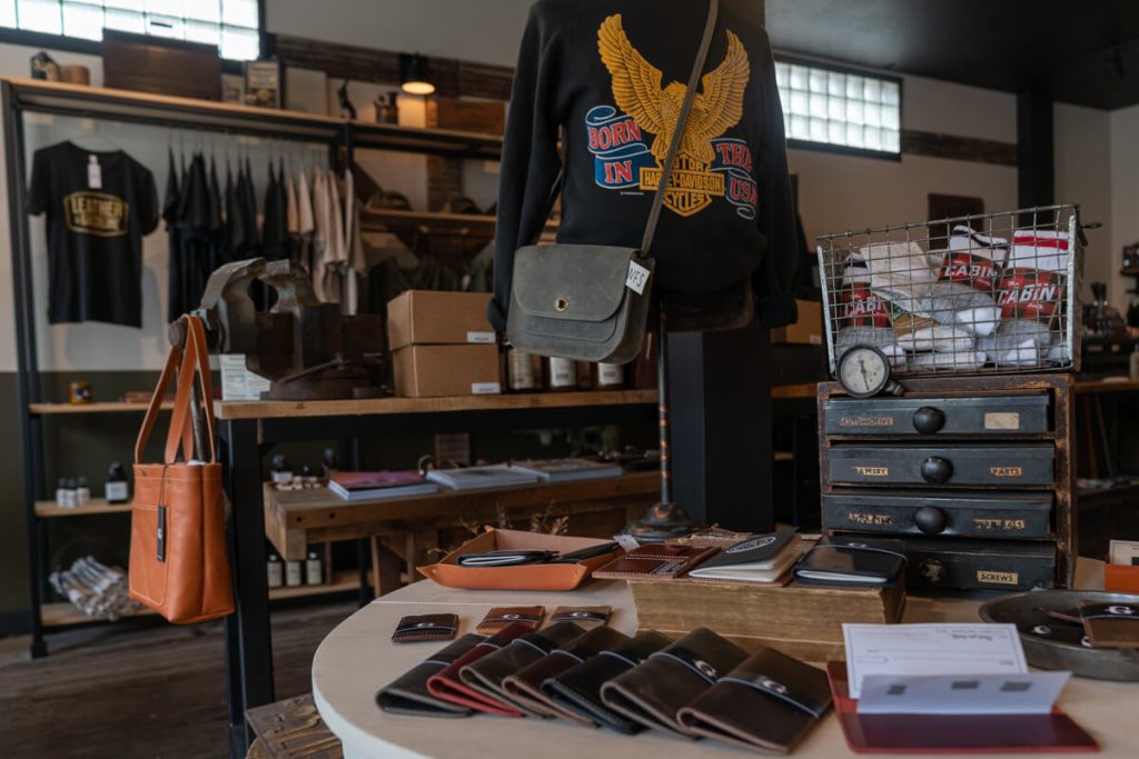 inside of a leather goods store
