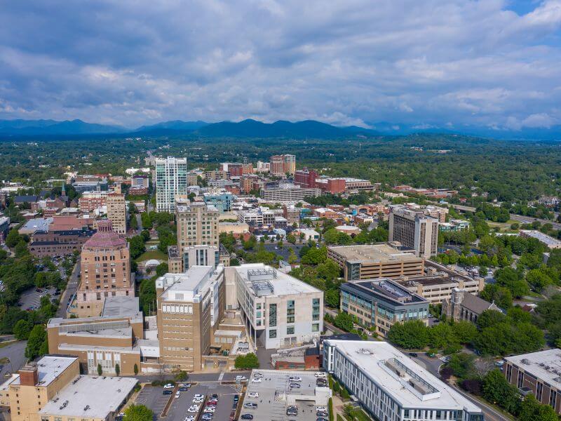 Aerial photo of downtown Asheville.