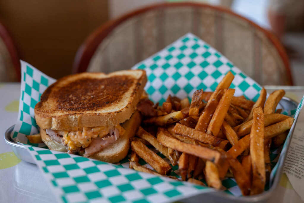 Ham & cheese sandwich with fries.