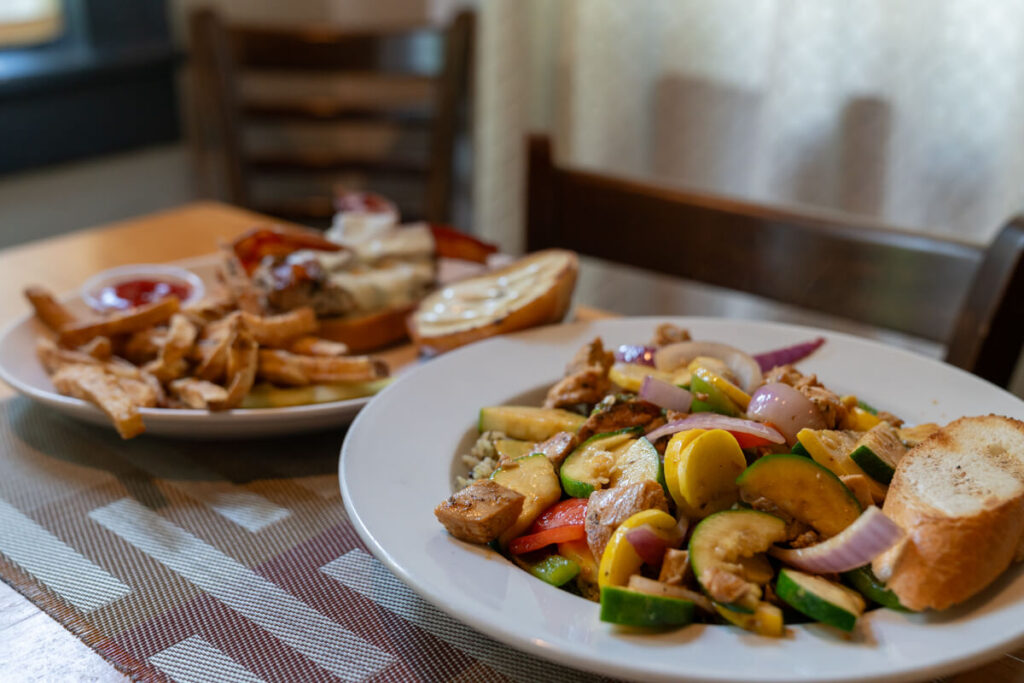 Stir fry and sandwich.
