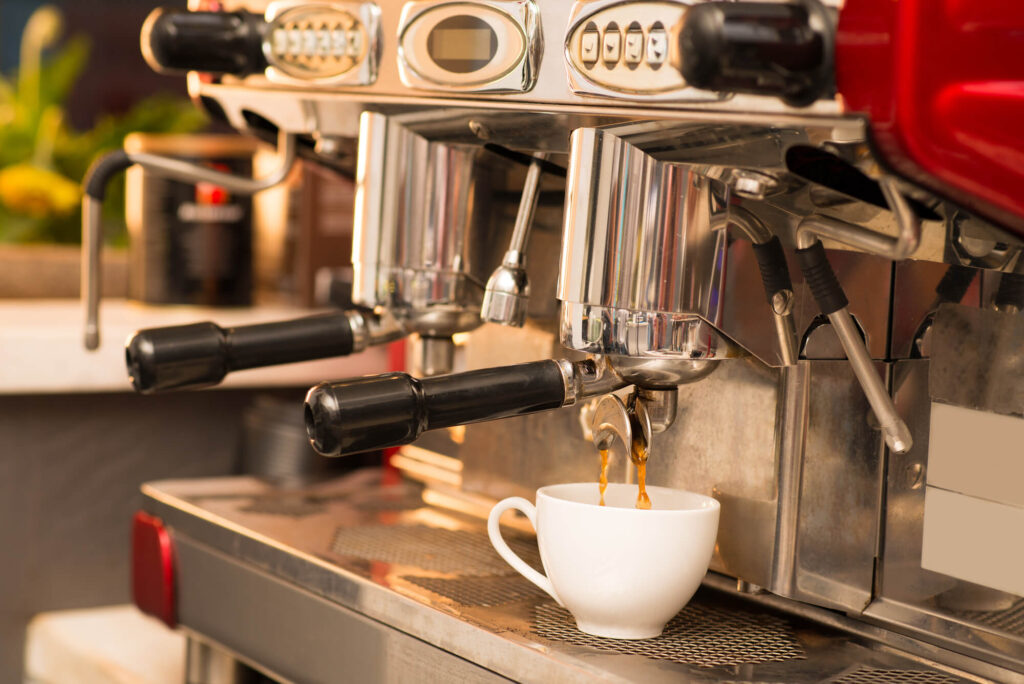 Espresso machine making a cup of coffee.