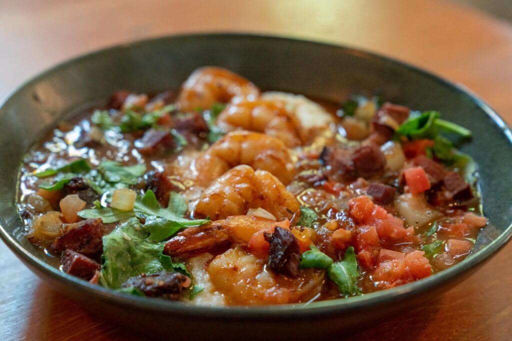 A bowl of shrimp & grits from Gigi's Southern cuisine.